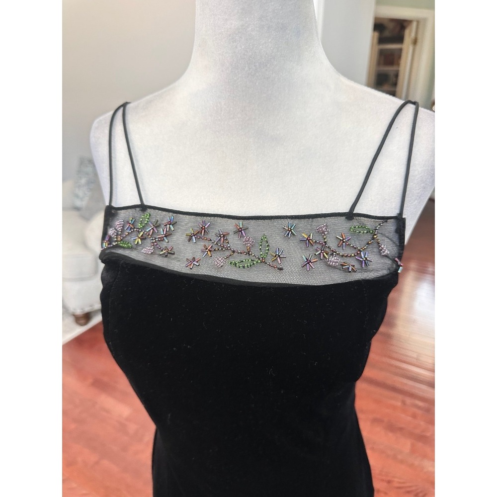 Rimini by Show Black Velour Beaded Floral Feminine Y2K Cocktail Dress Size 2 - Picture 4 of 12